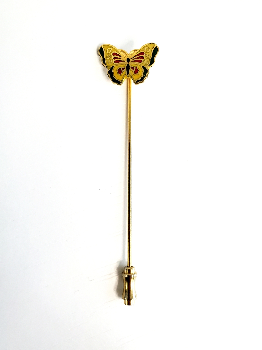 Gold Butterfly Stick Pin - Red & Black Enamel Accent